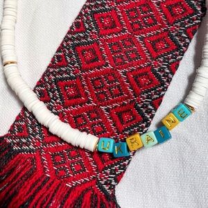 Handmade White Beaded Necklace Choker with “Ukraine” Charm, Gift